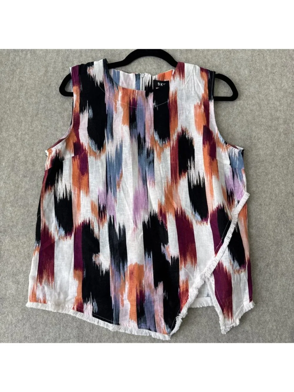 NWT DKNY Linen Tank Top Womens Small Multicolor Abstract Print Regular Fit